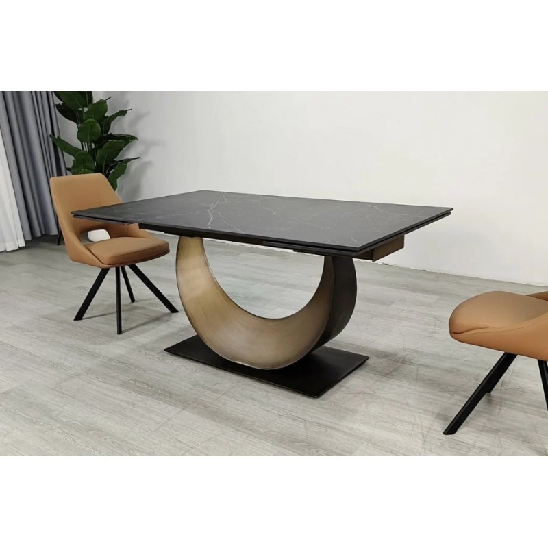Стіл обідній розкладний AMELIA CERAMIC 160(240)*90 стіл чорний мат/бронзовий Intarsio