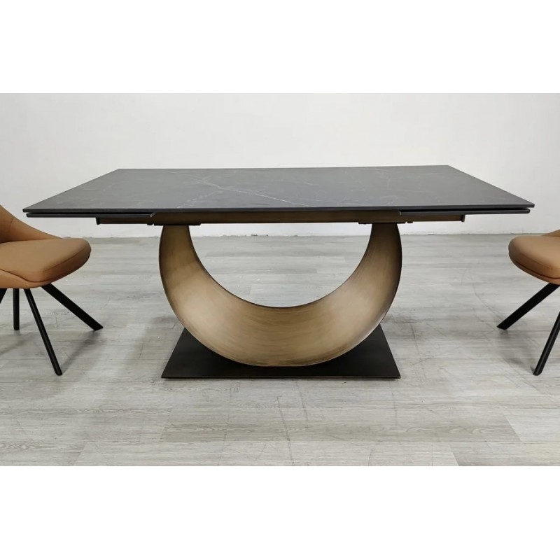 Стіл обідній розкладний AMELIA CERAMIC 160(240)*90 стіл чорний мат/бронзовий Intarsio