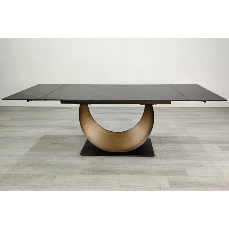 Стіл обідній розкладний AMELIA CERAMIC 160(240)*90 стіл чорний мат/бронзовий Intarsio