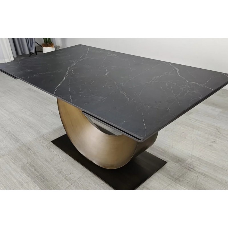 Стіл обідній розкладний AMELIA CERAMIC 160(240)*90 стіл чорний мат/бронзовий Intarsio