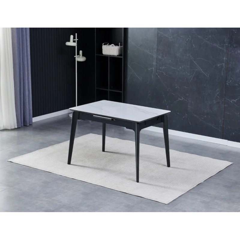 Стіл обідній розкладний BERLIN CERAMIC 111(140)*75 білий глянець / чорний каркас Intarsio