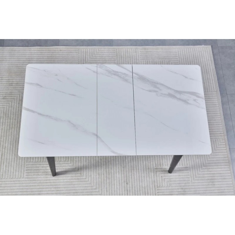 Стіл обідній розкладний BERLIN CERAMIC 111(140)*75 білий глянець / чорний каркас Intarsio