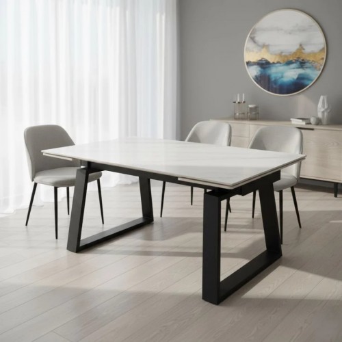 Стіл обідній розкладний BERNARD CERAMIC 140(200)*90 білий мат/чорний Intarsio