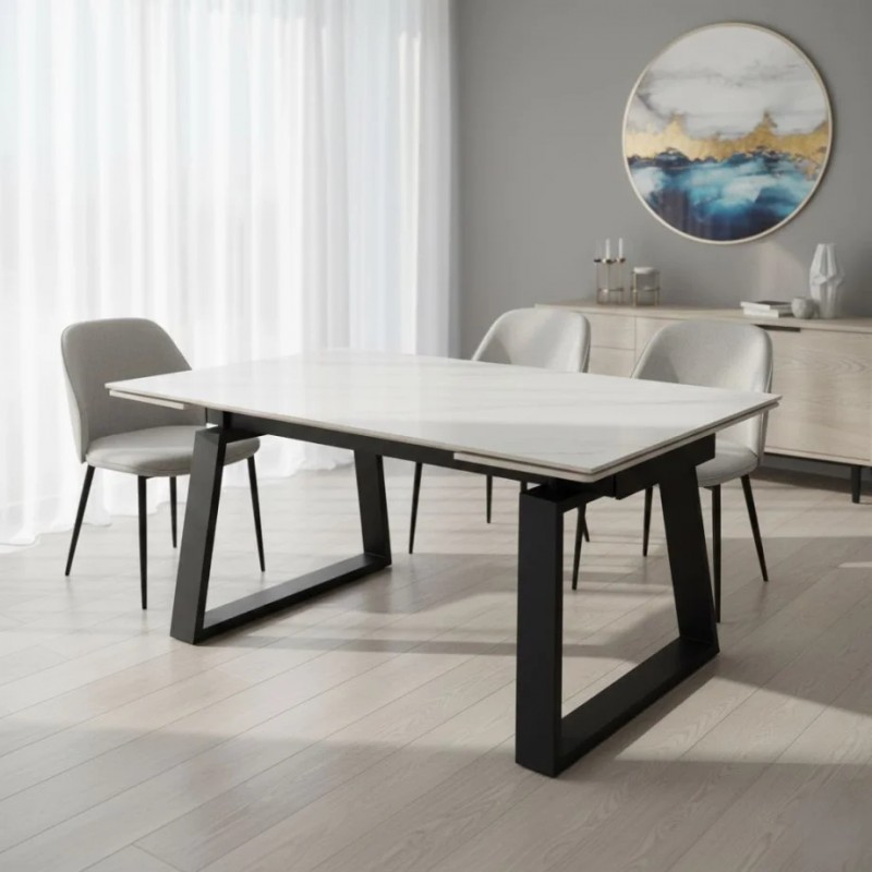 Стіл обідній розкладний BERNARD CERAMIC 140(200)*90 білий мат/чорний Intarsio