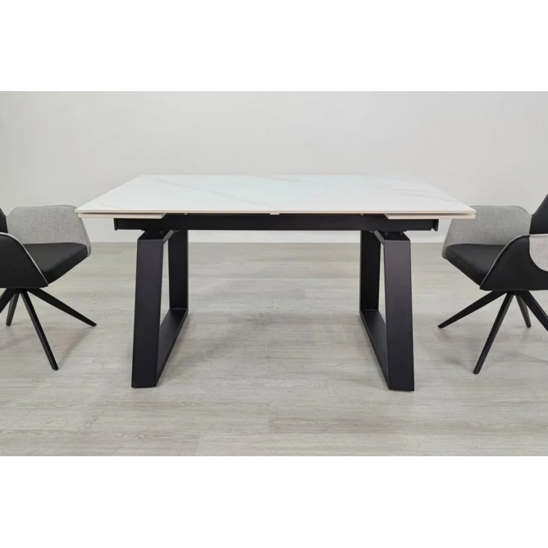 Стіл обідній розкладний BERNARD CERAMIC 140(200)*90 білий мат/чорний Intarsio