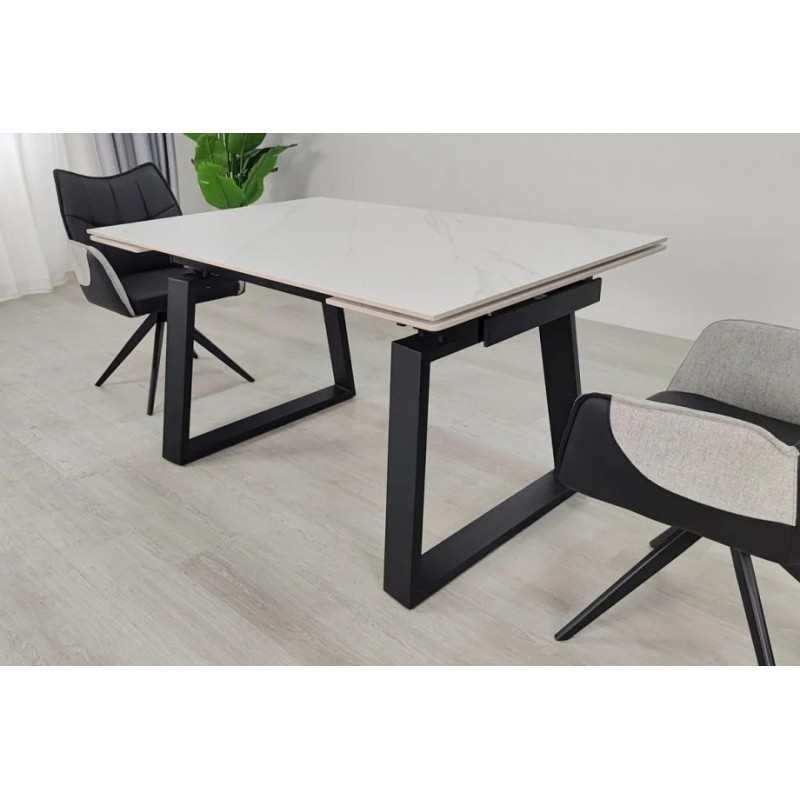 Стіл обідній розкладний BERNARD CERAMIC 140(200)*90 білий мат/чорний Intarsio