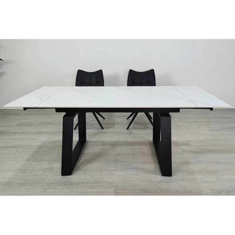 Стіл обідній розкладний BERNARD CERAMIC 140(200)*90 білий мат/чорний Intarsio