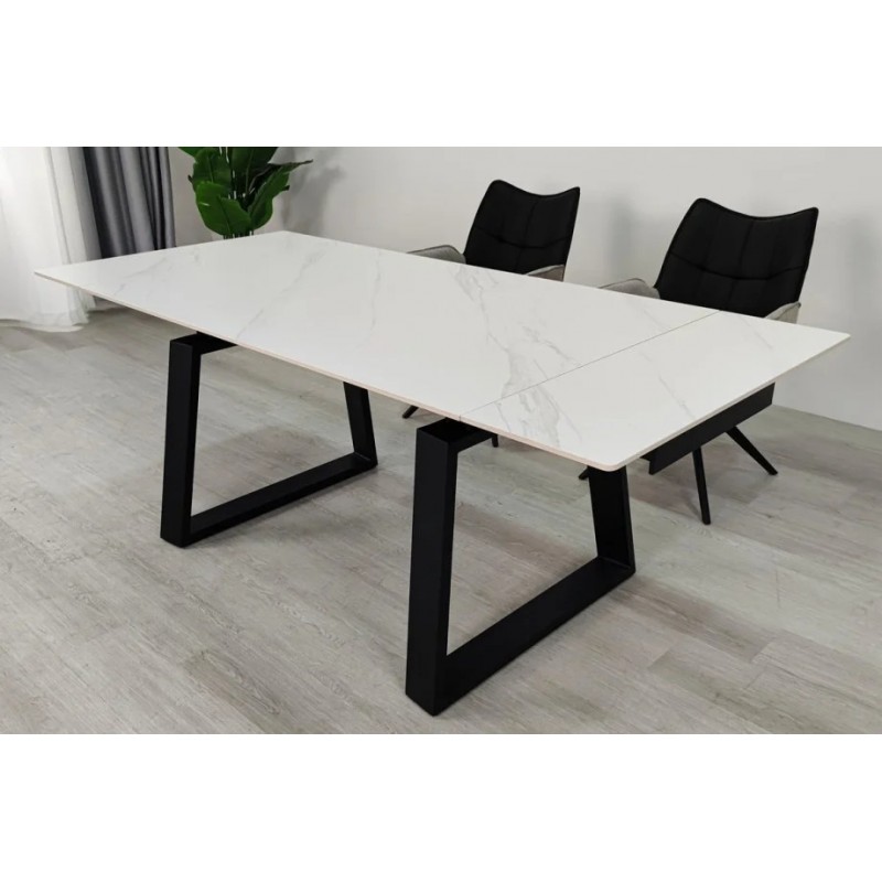 Стіл обідній розкладний BERNARD CERAMIC 140(200)*90 білий мат/чорний Intarsio