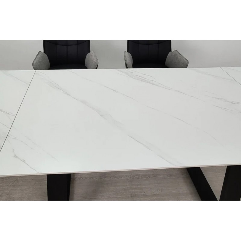 Стіл обідній розкладний BERNARD CERAMIC 140(200)*90 білий мат/чорний Intarsio