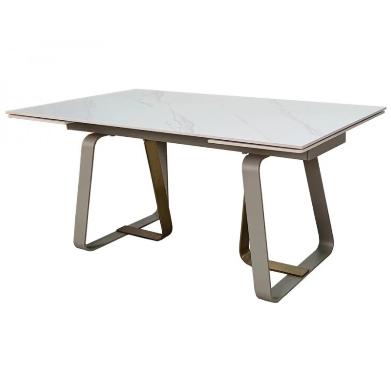 Стіл обідній розкладний BIANCO LUXE CERAMIC 160(240)*90 білий мат/білий+золото Intarsio