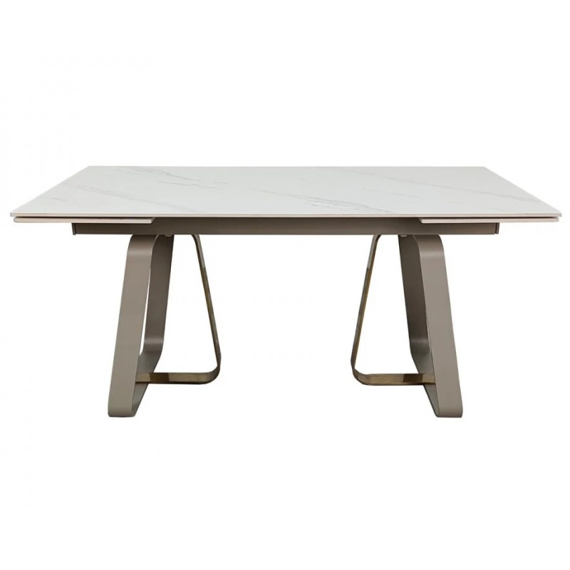 Стіл обідній розкладний BIANCO LUXE CERAMIC 160(240)*90 білий мат/білий+золото Intarsio