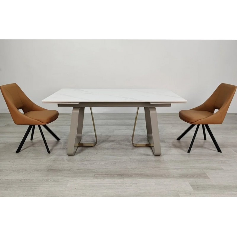 Стіл обідній розкладний BIANCO LUXE CERAMIC 160(240)*90 білий мат/білий+золото Intarsio