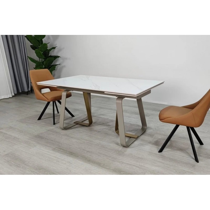 Стіл обідній розкладний BIANCO LUXE CERAMIC 160(240)*90 білий мат/білий+золото Intarsio