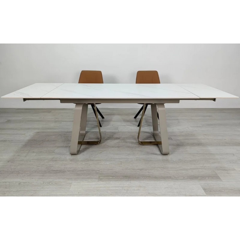 Стіл обідній розкладний BIANCO LUXE CERAMIC 160(240)*90 білий мат/білий+золото Intarsio