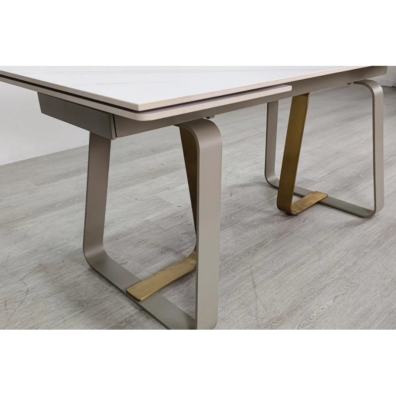 Стіл обідній розкладний BIANCO LUXE CERAMIC 160(240)*90 білий мат/білий+золото Intarsio