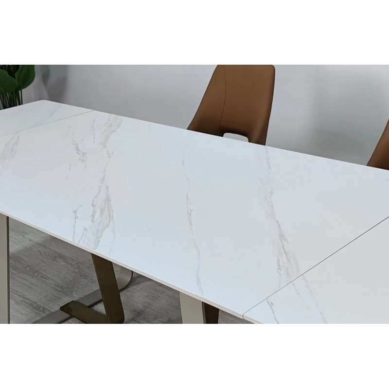 Стіл обідній розкладний BIANCO LUXE CERAMIC 160(240)*90 білий мат/білий+золото Intarsio