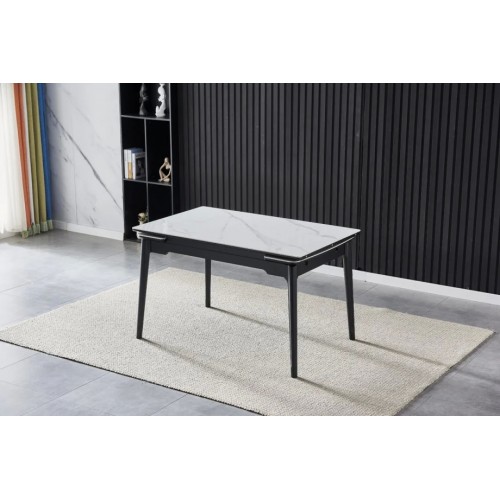 Стіл обідній розкладний BONN CERAMIC 130(180)*80 білий глянець/чорний каркас Intarsio