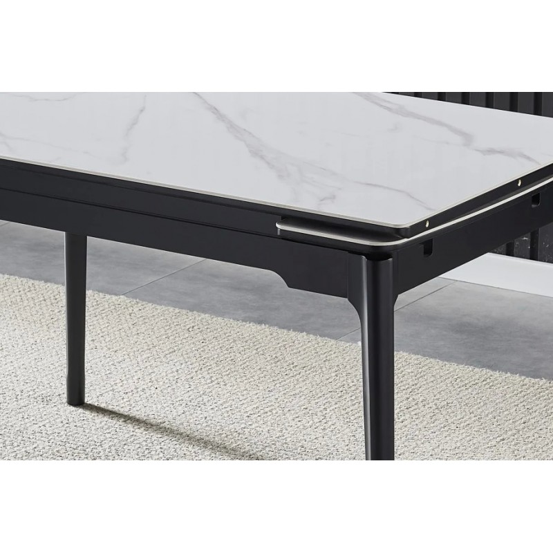 Стіл обідній розкладний BONN CERAMIC 130(180)*80 білий глянець/чорний каркас Intarsio