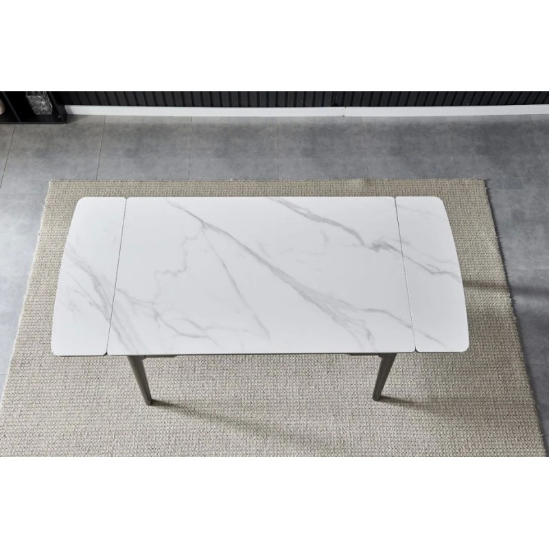 Стіл обідній розкладний BONN CERAMIC 130(180)*80 білий глянець/чорний каркас Intarsio