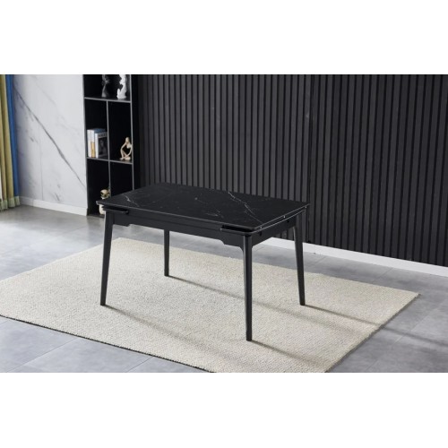 Стіл обідній розкладний BONN CERAMIC 130(180)*80 чорний мат/чорний каркас Intarsio