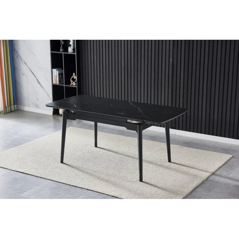Стіл обідній розкладний BONN CERAMIC 130(180)*80 чорний мат/чорний каркас Intarsio