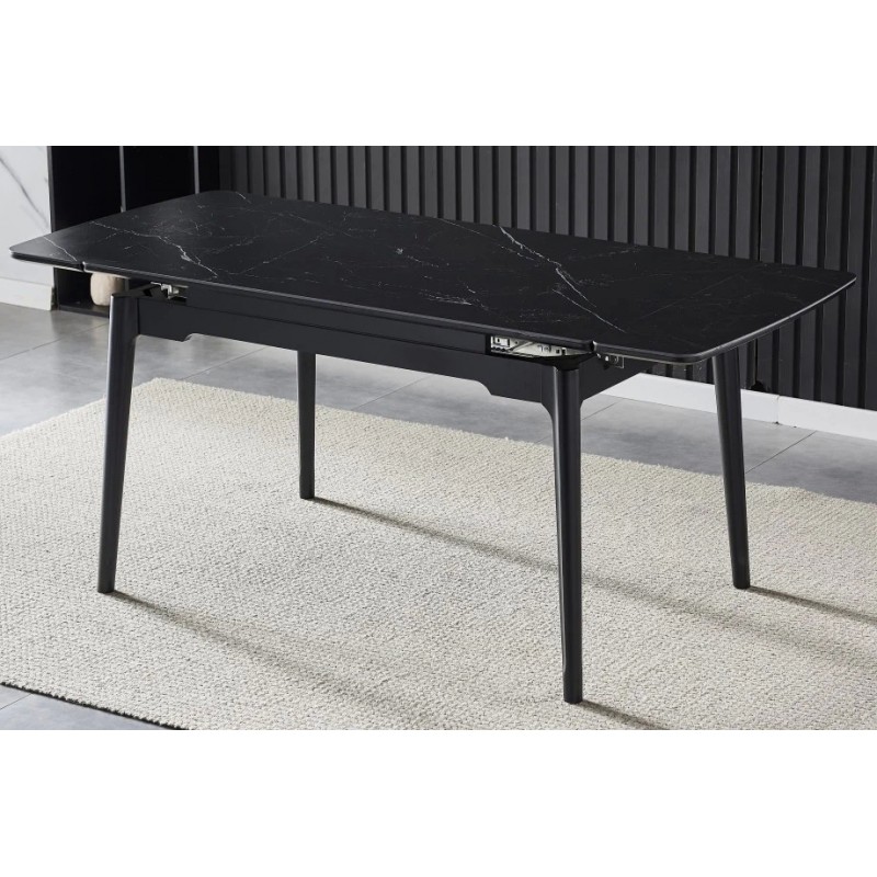 Стіл обідній розкладний BONN CERAMIC 130(180)*80 чорний мат/чорний каркас Intarsio