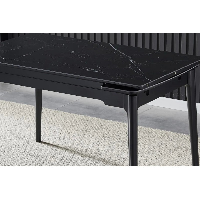 Стіл обідній розкладний BONN CERAMIC 130(180)*80 чорний мат/чорний каркас Intarsio
