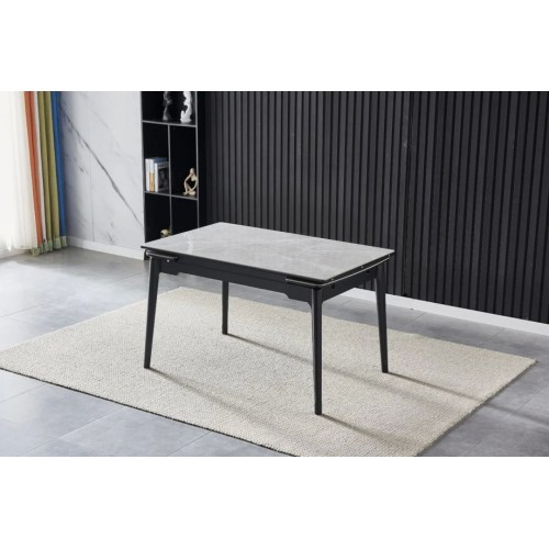 Стіл обідній розкладний BONN CERAMIC 130(180)*80 сірий глянець/чорний каркас Intarsio