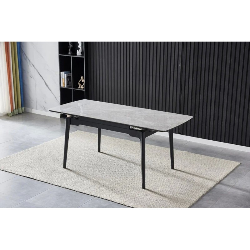 Стіл обідній розкладний BONN CERAMIC 130(180)*80 сірий глянець/чорний каркас Intarsio