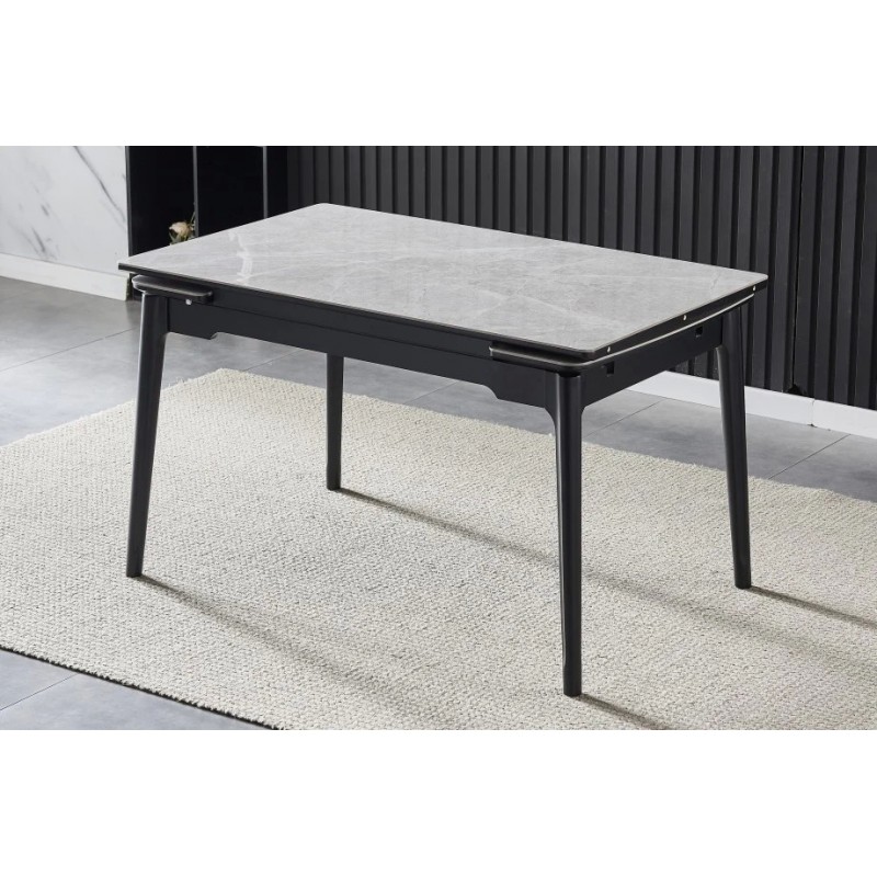 Стіл обідній розкладний BONN CERAMIC 130(180)*80 сірий глянець/чорний каркас Intarsio