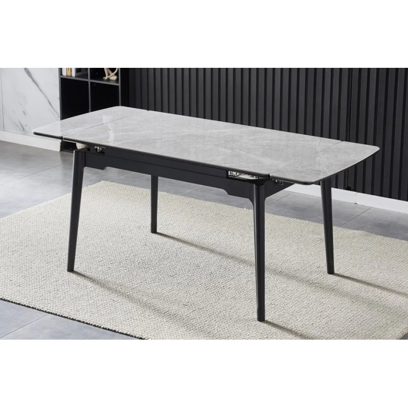 Стіл обідній розкладний BONN CERAMIC 130(180)*80 сірий глянець/чорний каркас Intarsio