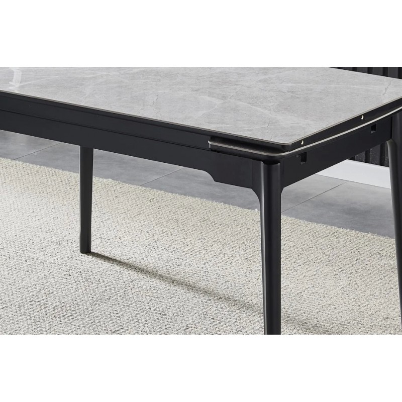 Стіл обідній розкладний BONN CERAMIC 130(180)*80 сірий глянець/чорний каркас Intarsio