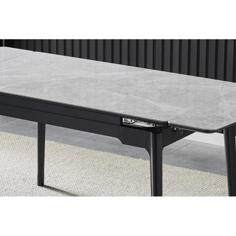 Стіл обідній розкладний BONN CERAMIC 130(180)*80 сірий глянець/чорний каркас Intarsio