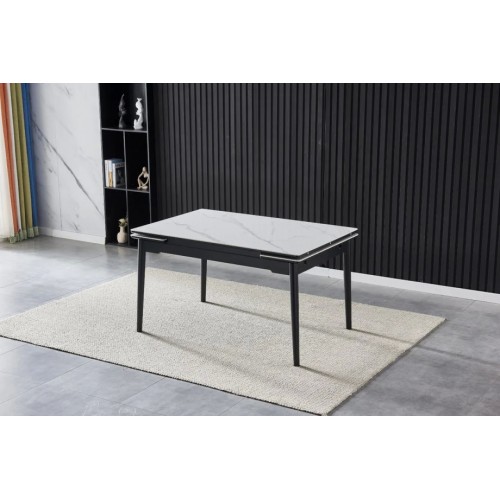 Стіл обідній розкладний BONN II CERAMIC 140(200)*90 білий глянець/чорний каркас Intarsio