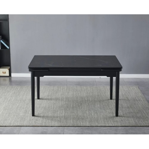 Стіл обідній розкладний BONN II CERAMIC 140(200)*90 чорний мат/чорний каркас Intarsio