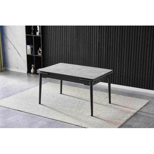 Стіл обідній розкладний BONN II CERAMIC 140(200)*90 сірий глянець/чорний каркас Intarsio