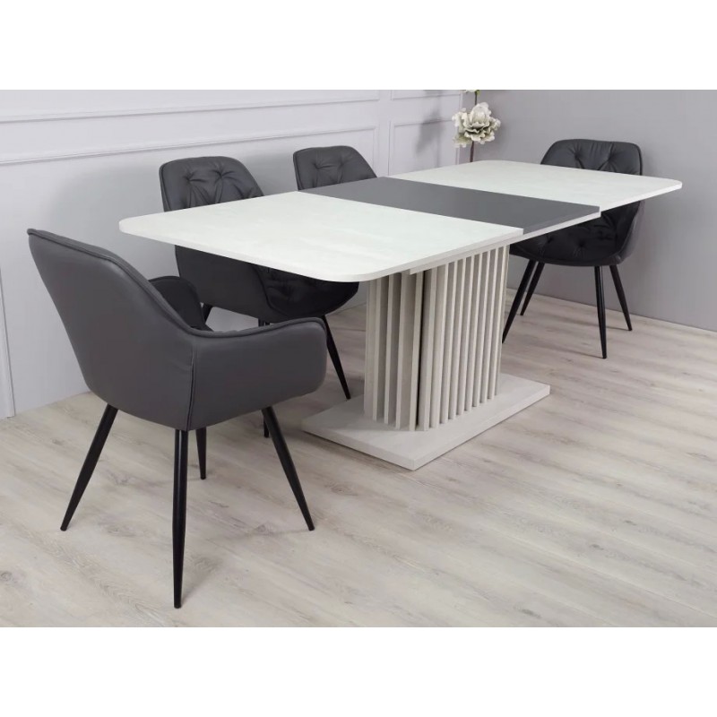 Стіл обідній розкладний CASANDRA S/A MAX 160(210)x90 шовковий камінь / антрацит Intarsio