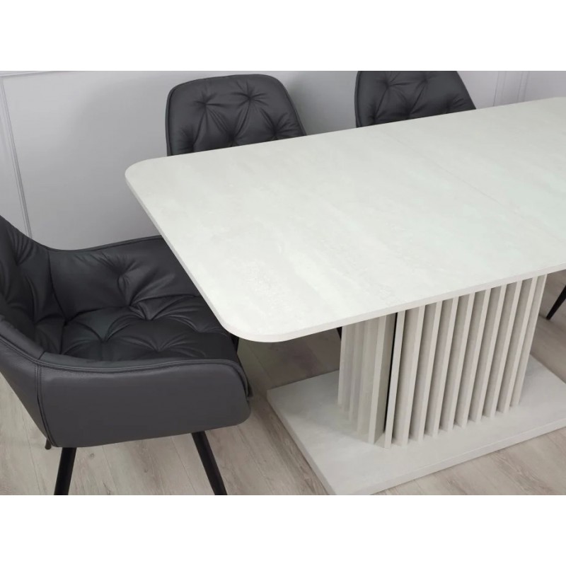 Стіл обідній розкладний CASANDRA S/A MAX 160(210)x90 шовковий камінь / антрацит Intarsio