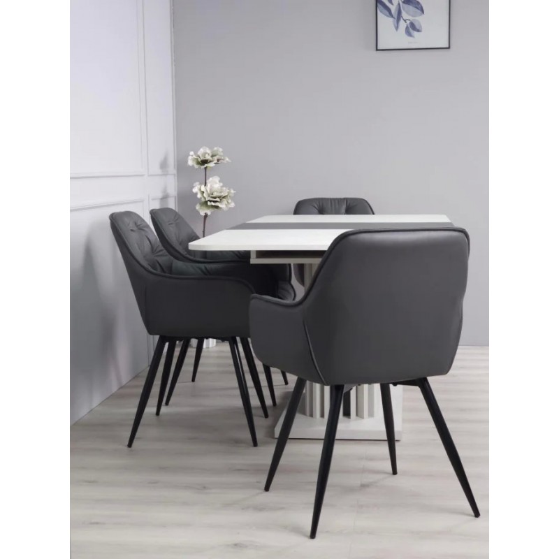 Стіл обідній розкладний CASANDRA S/A MAX 160(210)x90 шовковий камінь / антрацит Intarsio