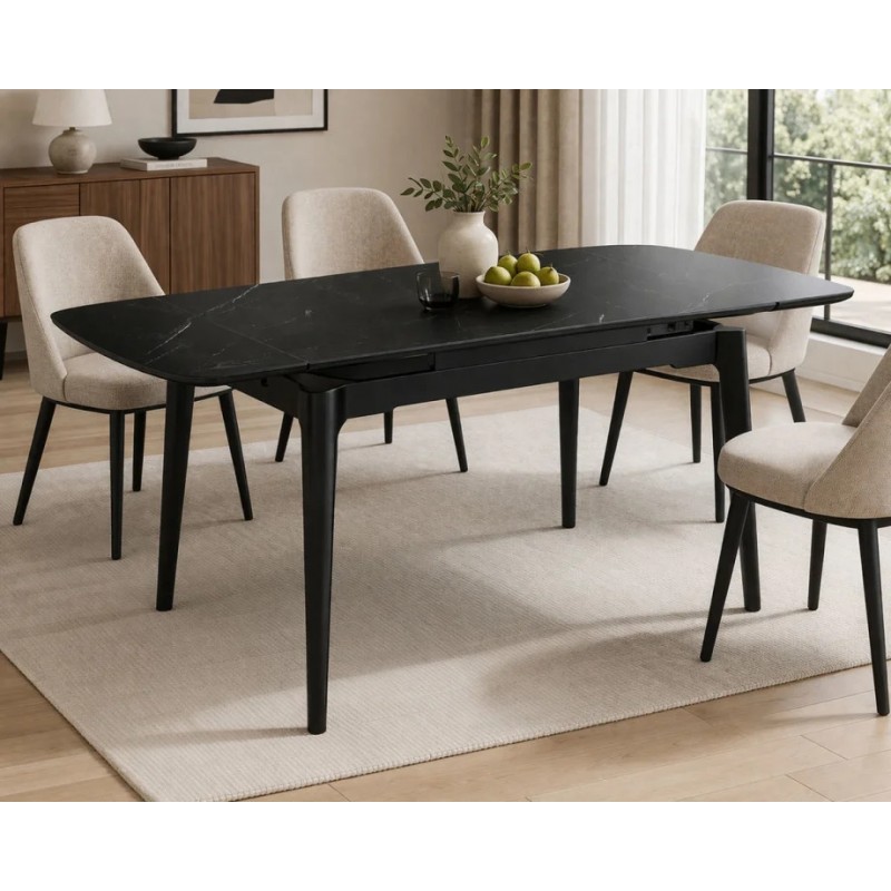 Стіл обідній розкладний DUBLIN CERAMIC 120(180)*80 чорний мат/чорний каркас Intarsio