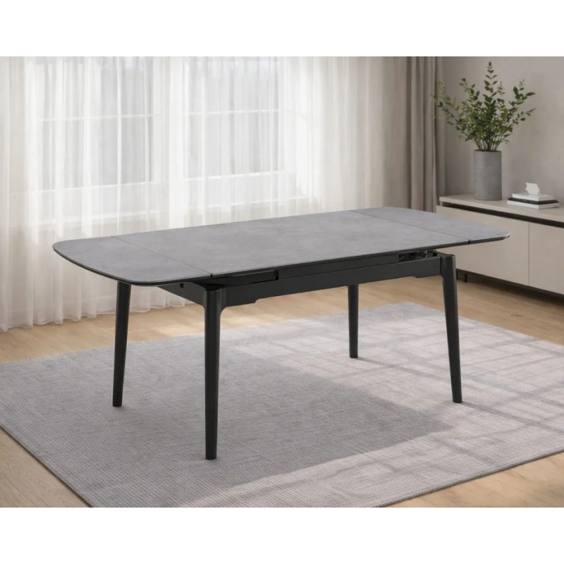 Стіл обідній розкладний DUBLIN CERAMIC 120(180)*80 світло-сірий/чорний каркас Intarsio