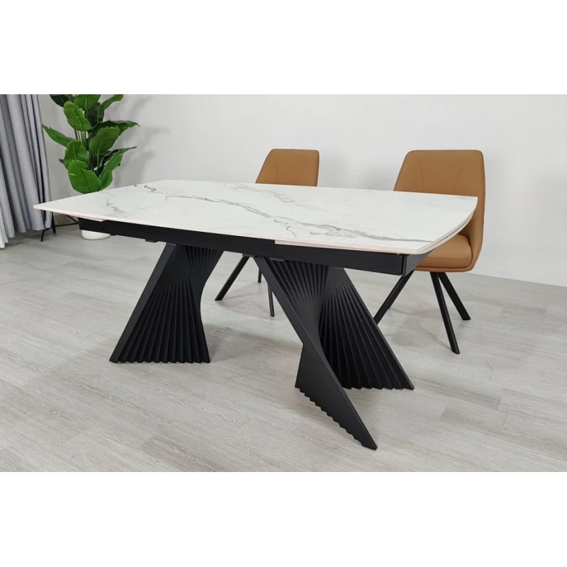 Стіл обідній розкладний EDMUND CERAMIC 160(240)*90 білий мат/чорний Intarsio