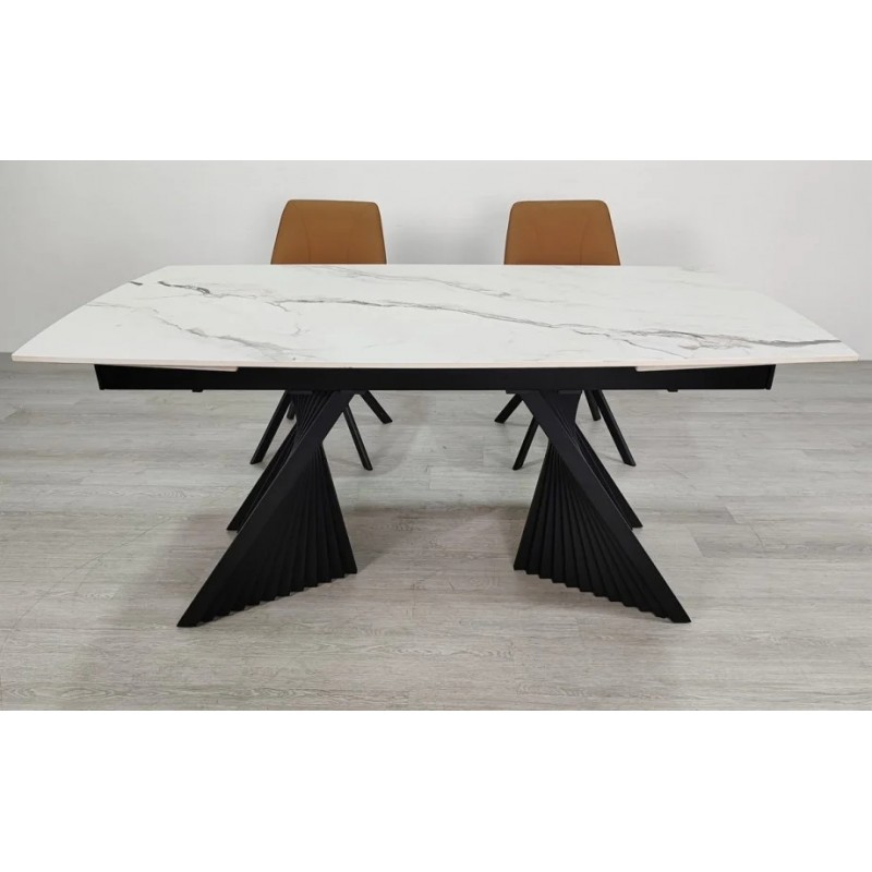 Стіл обідній розкладний EDMUND CERAMIC 160(240)*90 білий мат/чорний Intarsio