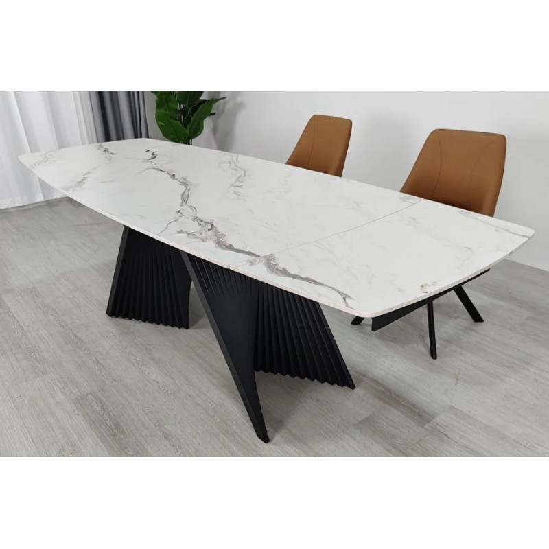Стіл обідній розкладний EDMUND CERAMIC 160(240)*90 білий мат/чорний Intarsio