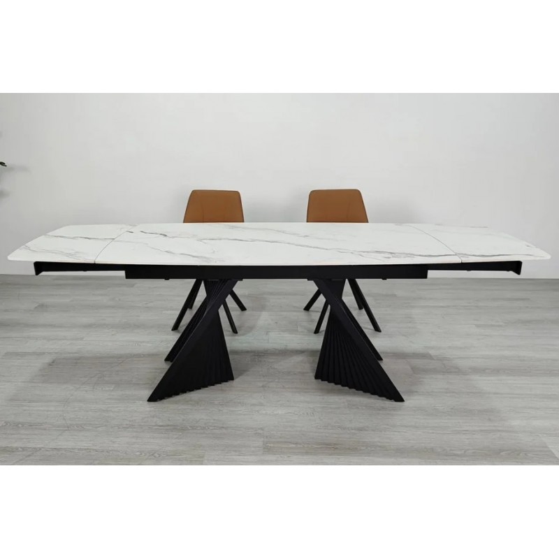 Стіл обідній розкладний EDMUND CERAMIC 160(240)*90 білий мат/чорний Intarsio