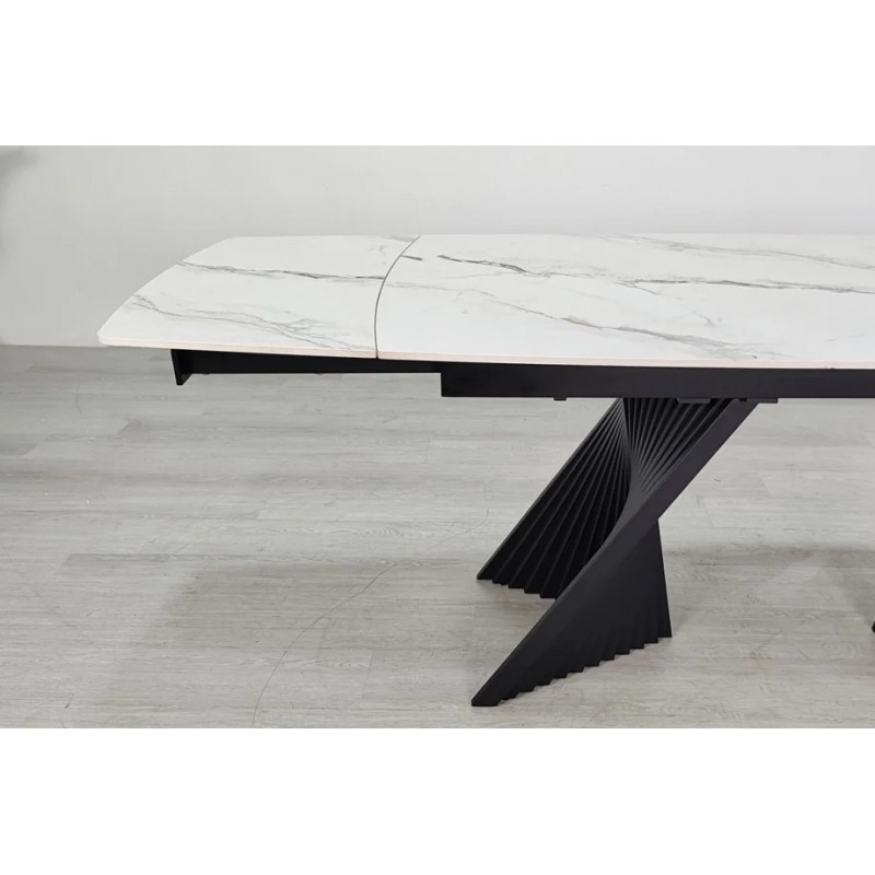 Стіл обідній розкладний EDMUND CERAMIC 160(240)*90 білий мат/чорний Intarsio