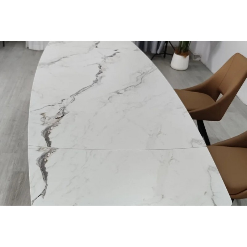 Стіл обідній розкладний EDMUND CERAMIC 160(240)*90 білий мат/чорний Intarsio