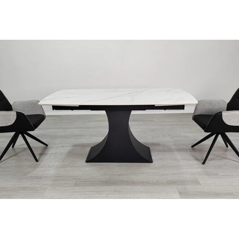 Стіл обідній розкладний GILBERT CERAMIC 160(240)*90 білий мат/чорний Intarsio