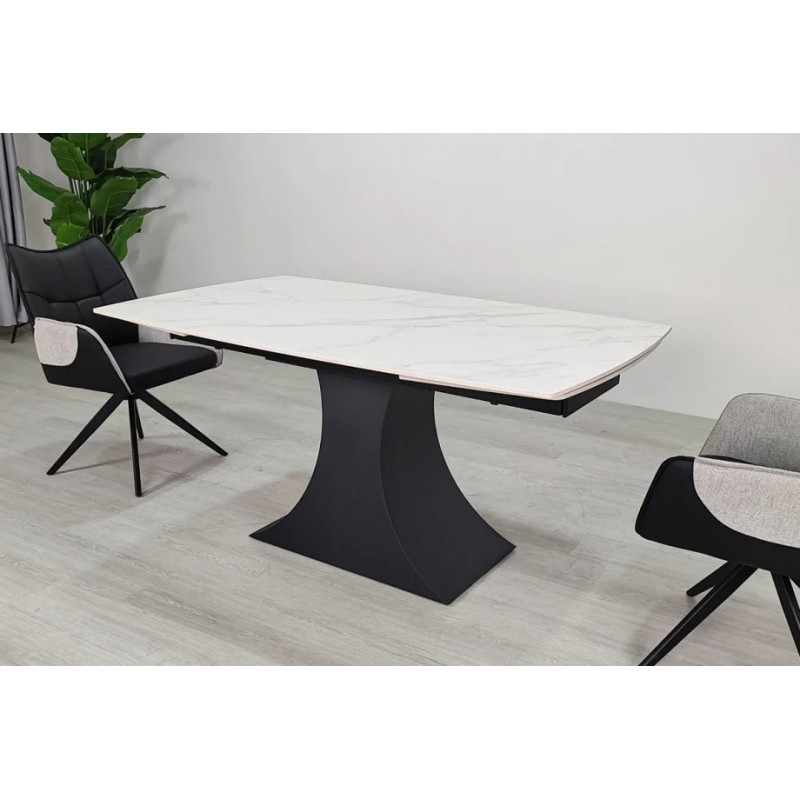 Стіл обідній розкладний GILBERT CERAMIC 160(240)*90 білий мат/чорний Intarsio