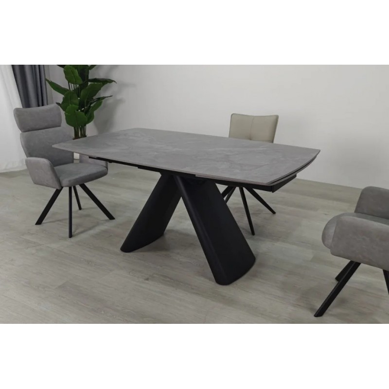 Стіл обідній розкладний GREYSON CERAMIC 160(240)*90 сірий мат/чорний Intarsio